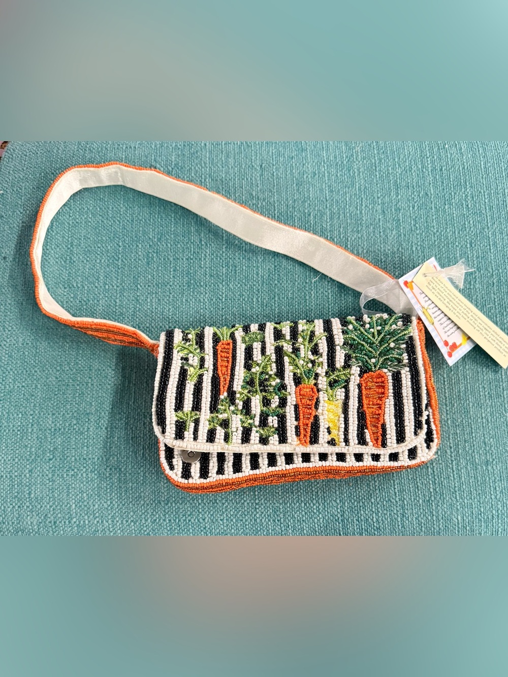 NWT BEADED CARROT STRIPED HANDBAG